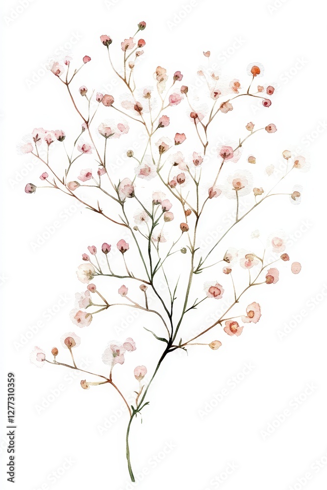 Obraz premium Delicate Pink and White Floral Watercolor Arrangement on White Background
