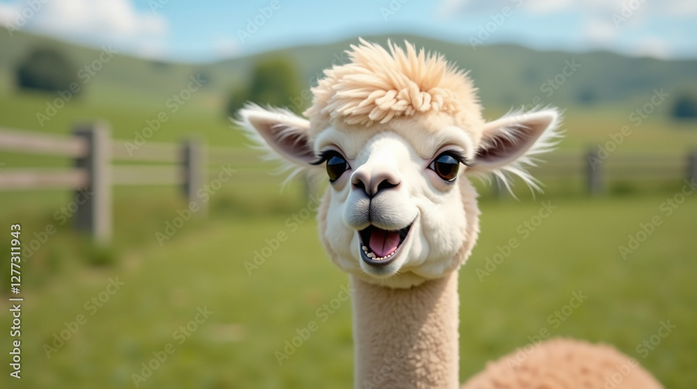 Obraz premium Funny Alpaca with a Quirky Smile in the Countryside