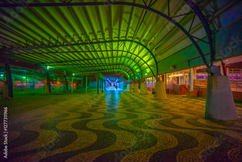 Fotografi Night image with colored lights from the passage corridor to the Barreiro fluvia
