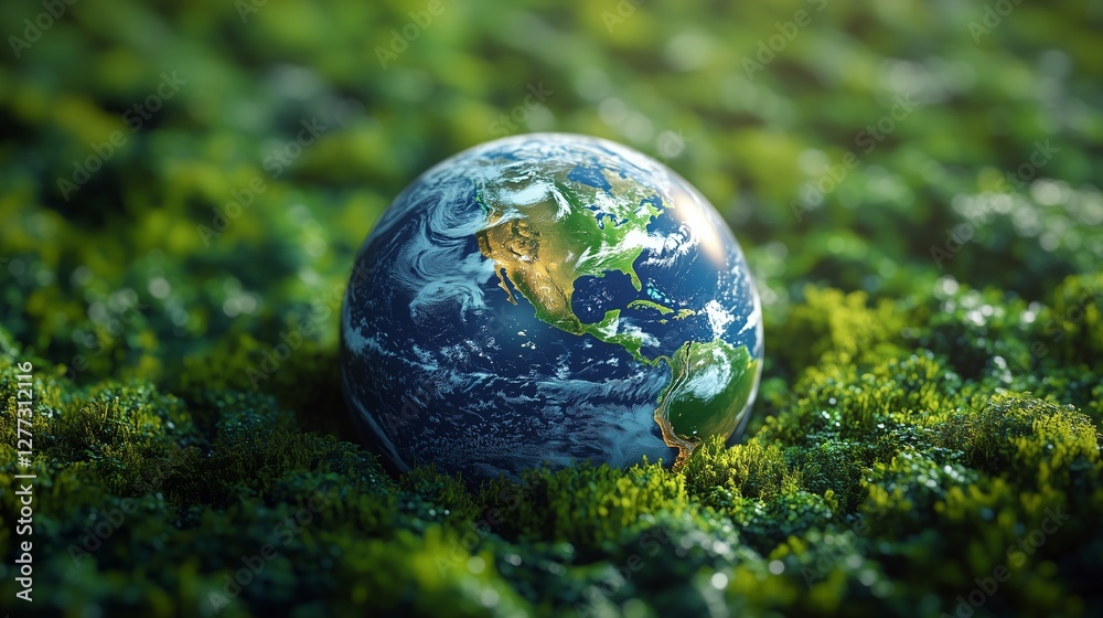 Earth Globe Surrounded by Lush Greenery and Nature Earth Globe Surrounded by Lush Greenery and Nature