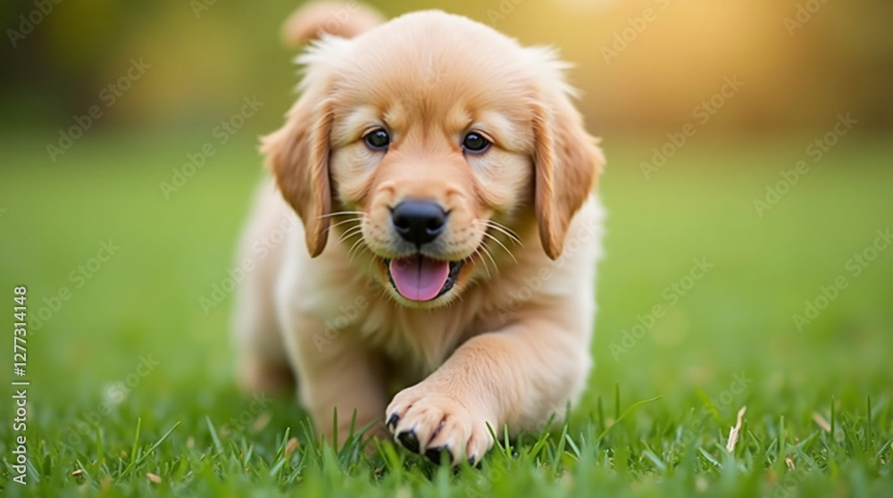 Adorable Golden Retriever Puppy Playing in the Grass Adorable Golden Retriever Puppy Playing in the Grass