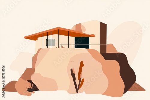 Modern Architectural Design of House on Rock Landscape
