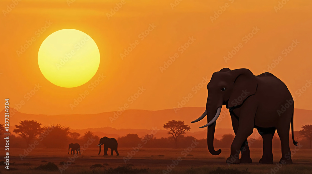 Fototapeta premium Gentle Giant: Elephant Walking at Sunset