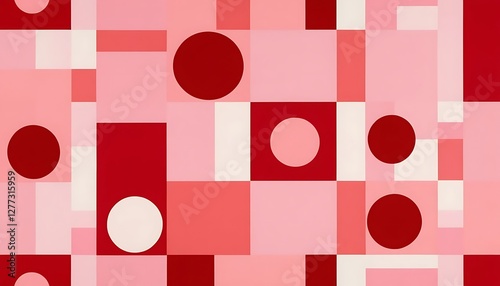 Geometric Abstraction with Circles and Rectangles in Pink and Red Tones
