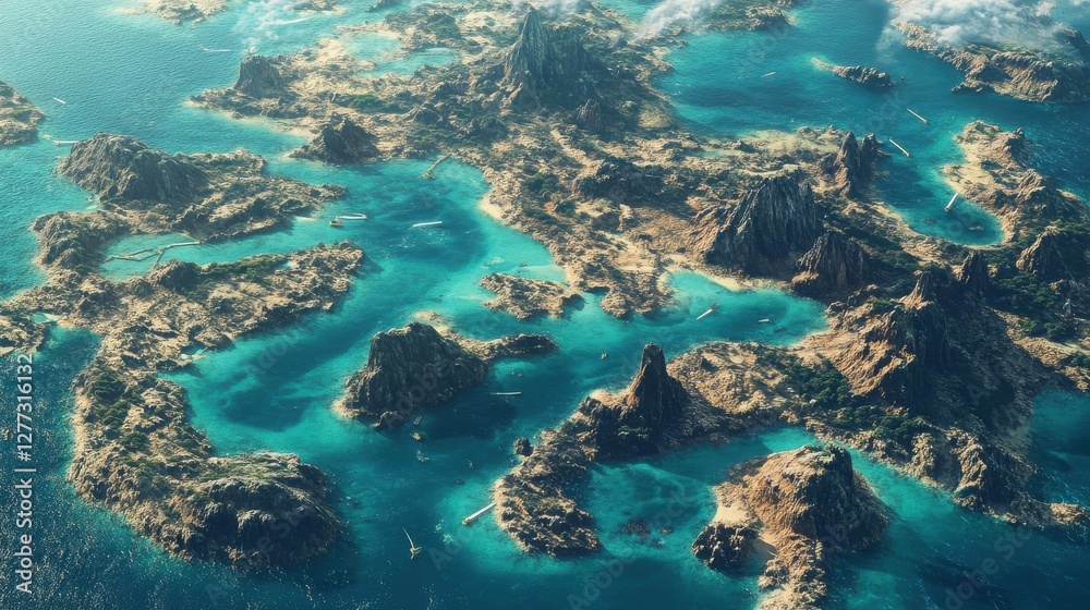 Fototapeta premium Aerial View of a Rocky Island Archipelago in Turquoise Waters