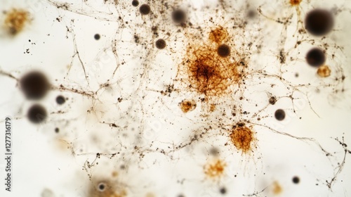 Aging cells observed under a microscope in a laboratory setting. Featuring cellular mutations and oxidative stress