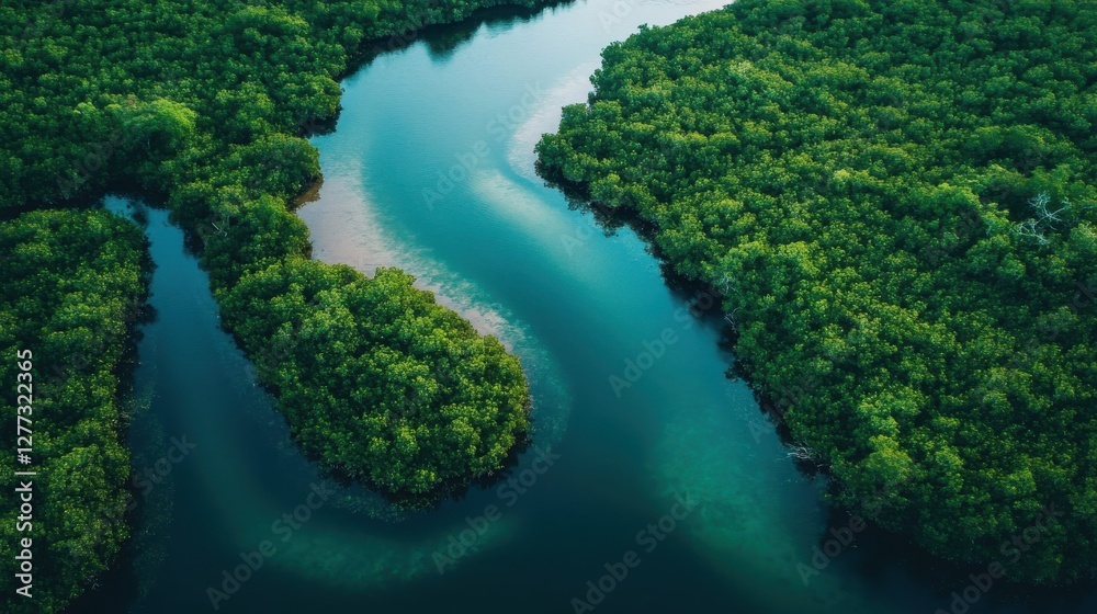 Aerial View of Lush Green Mangrove Forest and Winding River Aerial View of Lush Green Mangrove Forest and Winding River