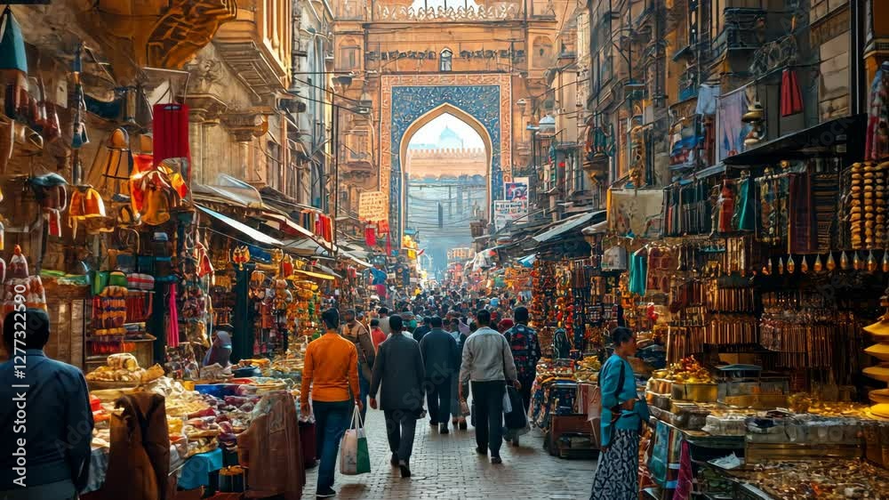 Vibrant Indian Bazaar: A bustling marketplace filled with colors, textures, and the energy of daily life.