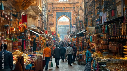 Vibrant Indian Bazaar: A bustling marketplace filled with colors, textures, and the energy of daily life.
