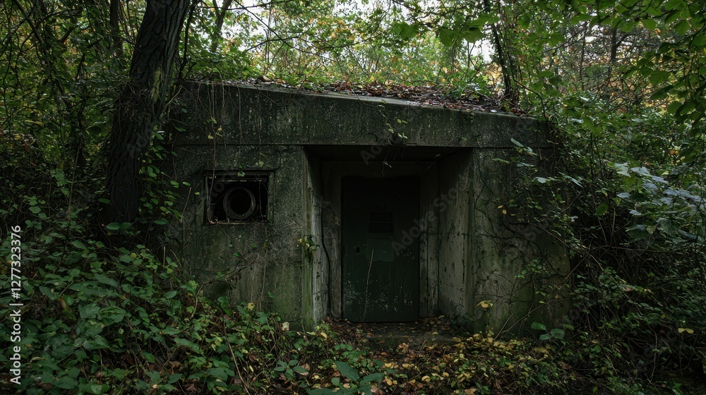 Abandoned Concrete Bunker Surrounded by Lush Green Vegetation Abandoned Concrete Bunker Surrounded by Lush Green Vegetation