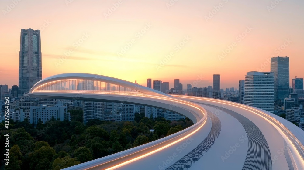 Fototapeta premium Sky-High Rooftop Infinity Bridge: Futuristic Urban Architecture Marvels,3D rendering