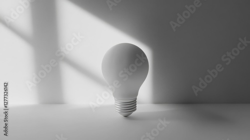 A bright light bulb glowing against a white or light-colored background, leaving plenty of space for your creative design. photo