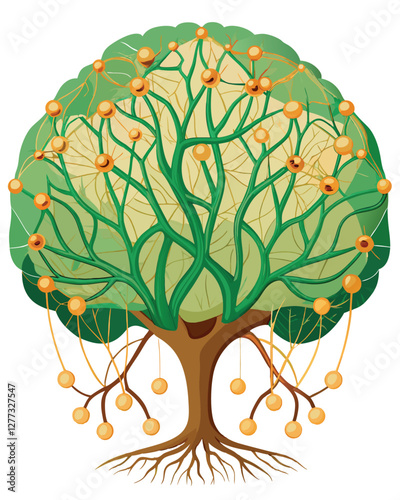 Illustrate a human brain where individual neurons are intricately detailed, resembling miniature, branching trees.  Focus on the complex network.