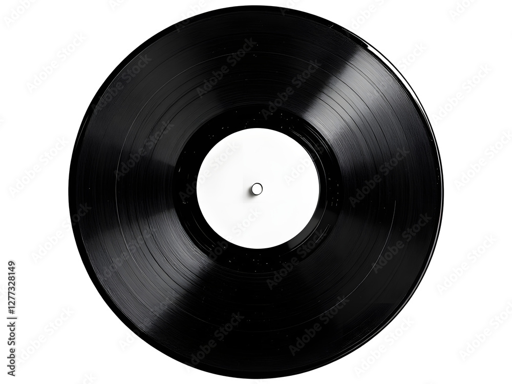 A black vinyl record with visible grooves, symbolizing retro and analog music on a white background. A black vinyl record with visible grooves, symbolizing retro and analog music on a white background.
