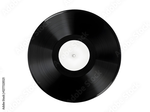 A black vinyl record with visible grooves, symbolizing retro and analog music on a white background. photo