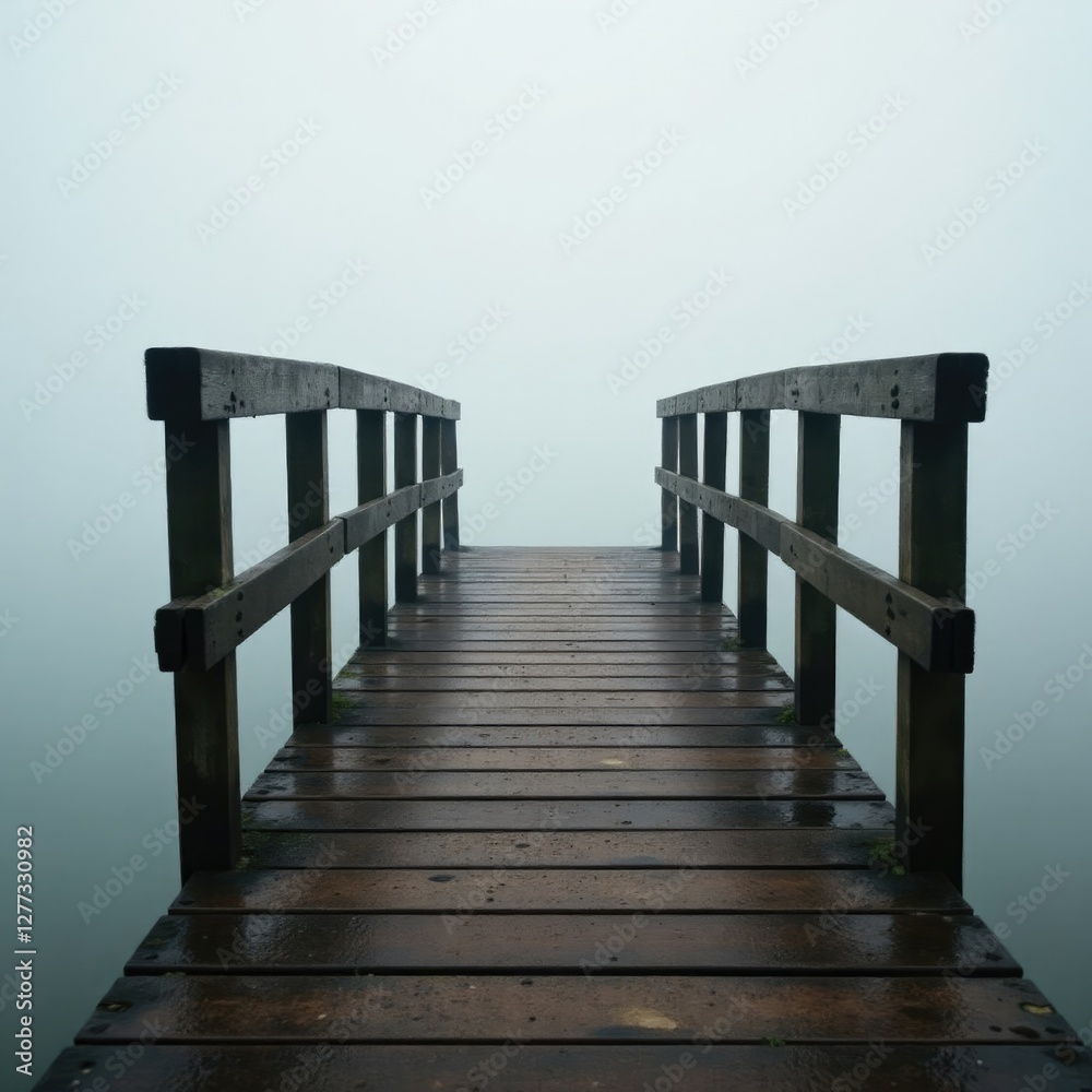 Obraz premium A weathered wooden bridge spanning a deep pool of grey water, solitude, gray, peaceful