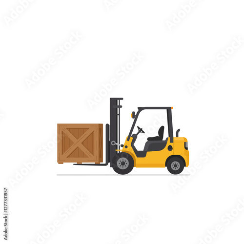 Forklift Carrying Wooden Crate Logistics and Delivery Illustration on White
