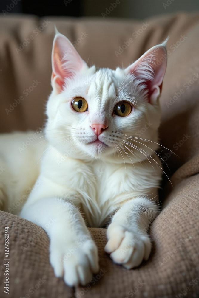 Gato blanco con ojos celestes acostado en un sof?, relax, casas, ojos celestes Gato blanco con ojos celestes acostado en un sof?, relax, casas, ojos celestes