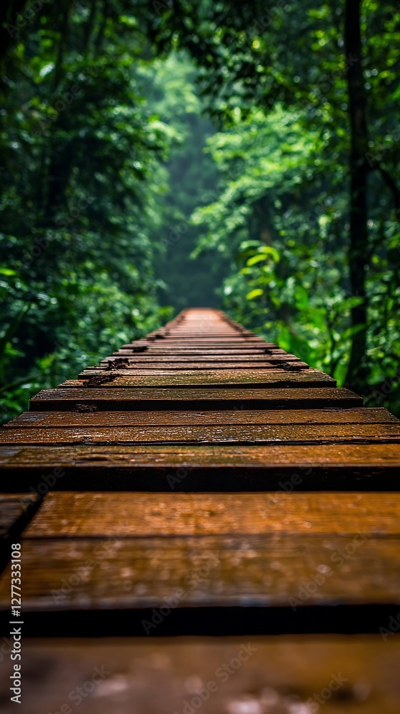 Fototapeta premium Lush Forest Wooden Footbridge Pathway
