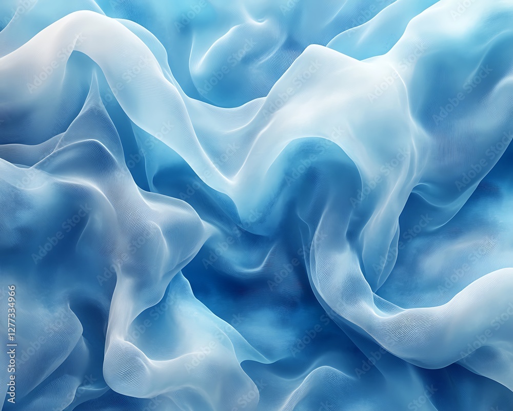 Obraz premium Light blue flowing fabric texture, textile backdrop, elegant