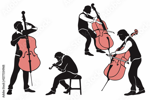 set of Cello man silhouette vector illustration