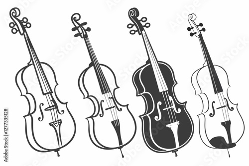 set of Cello silhouette vector illustration