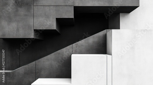 Abstract Monochromatic Architectural Composition: A Study in Grey and White Concrete Forms