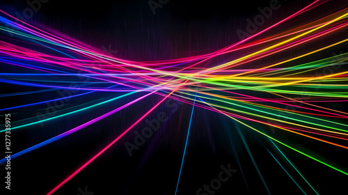 Abstract Multicolored Light Rays on Black Background