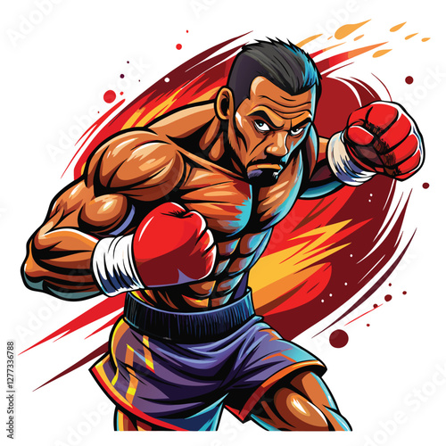 A fierce boxer, muscles tensed, expertly dodges a powerful punch in slow motion, sweat glistening on his skin, ring ropes blurred in the background.