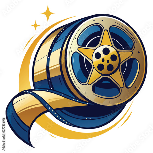A vintage film reel unwinds, transforming into a vibrant, streaking shooting star across a night sky.  Detailed, cinematic lighting.