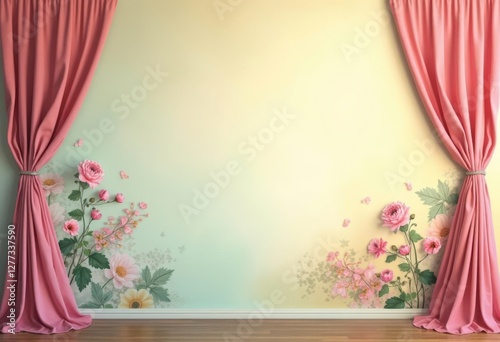 pink curtains and flowers