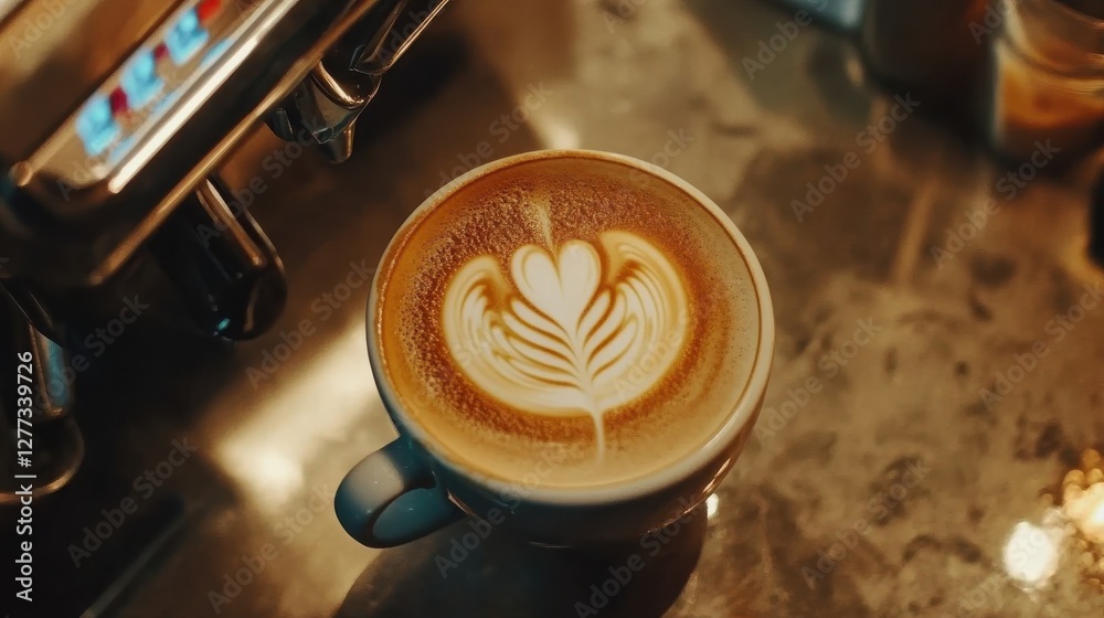 Latte Art in a White Cup from Espresso Machine Latte Art in a White Cup from Espresso Machine