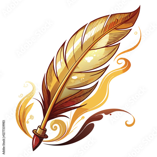 A single, soft feather magically transforms into a quill pen, autonomously writing its own story on antique parchment.  Intricate detail, magical realism.