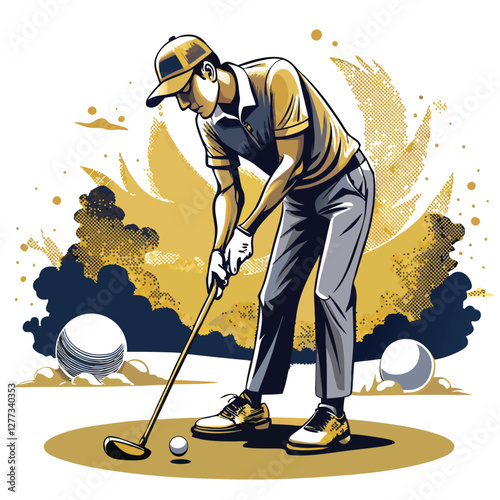 A golfer, calm and composed, sinks a crucial putt on a sun-drenched, subtly shaded green.  The image should evoke serenity and skill.