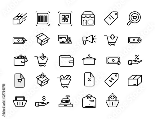 shopping outline icons set