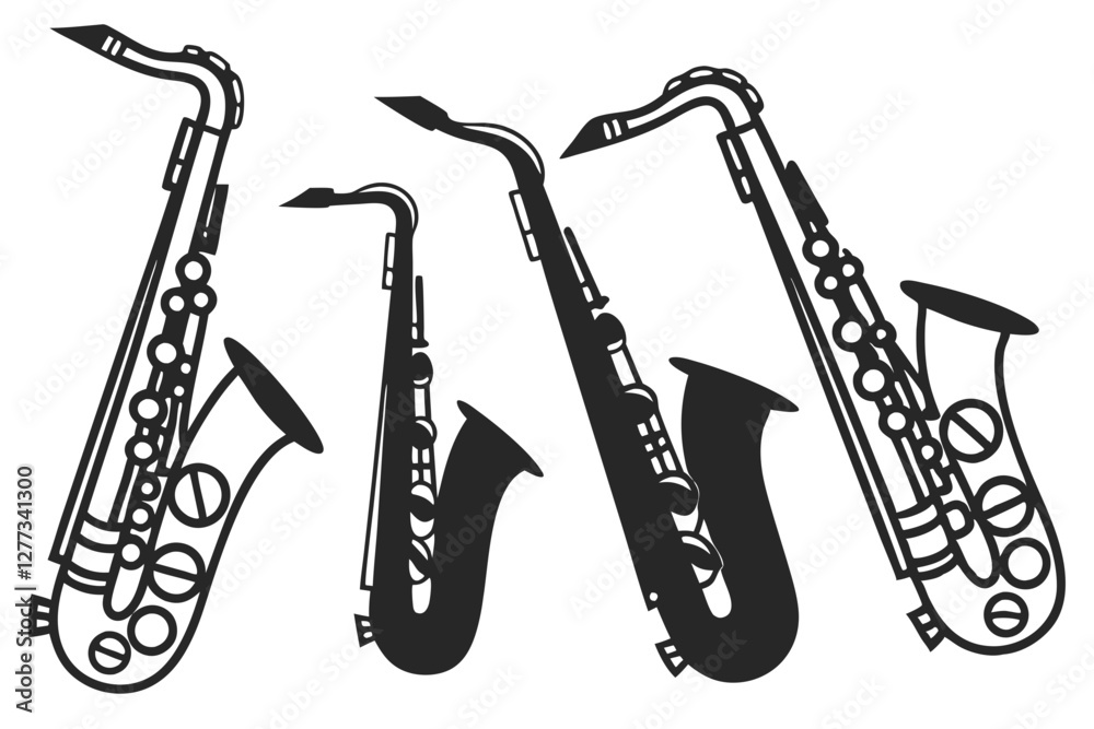Naklejka premium set of Saxophone silhouette vector illustration