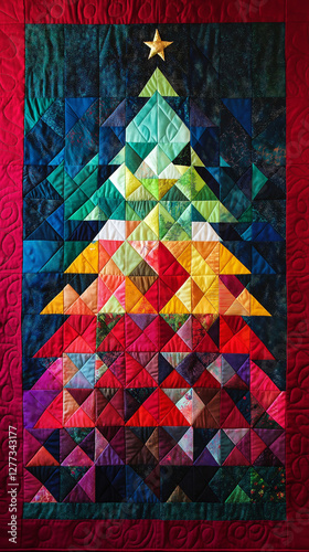 Obraz na płótnie Quilted Christmas tree in rainbow colors vertical w salonie
