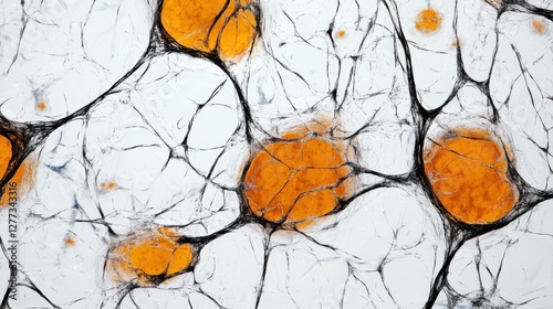 Aging cells under a microscope in a research lab. Featuring cellular breakdown and irregular shapes