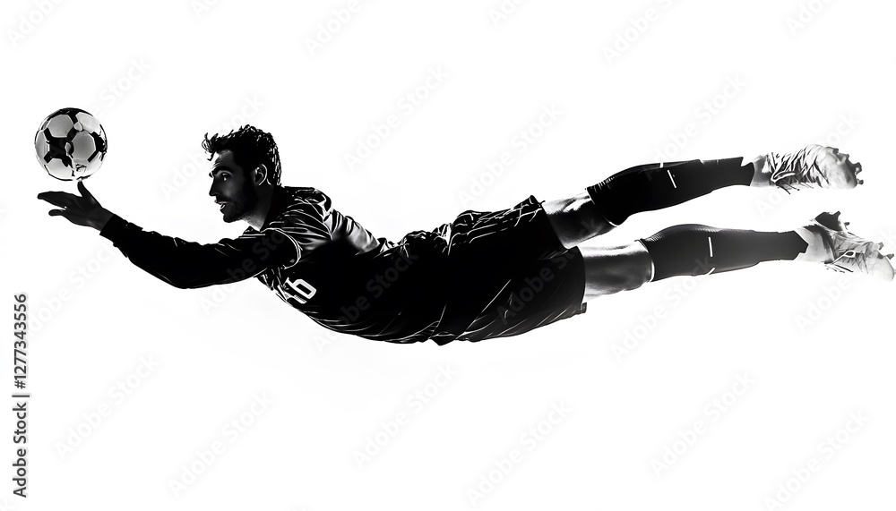 Fototapeta premium Soccer Goalie Makes a Spectacular Diving Save