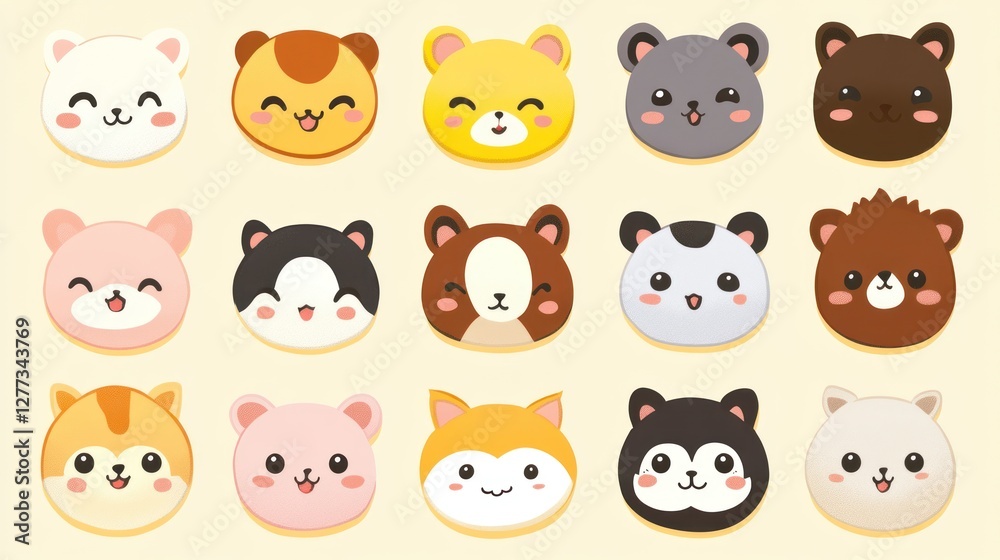 Cute animal-shaped cookies arranged in a grid pattern. Cute animal-shaped cookies arranged in a grid pattern.