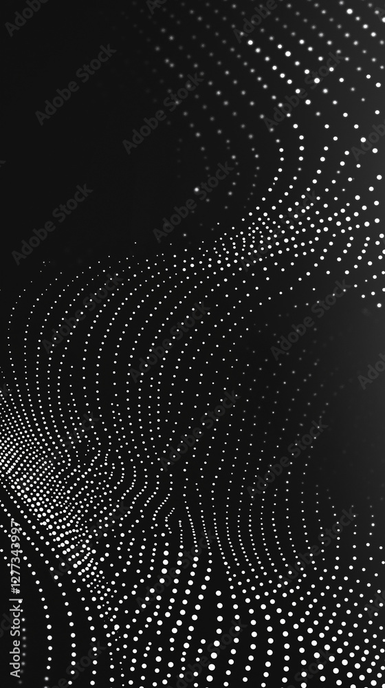 Curving dot patterns in black and white with text space