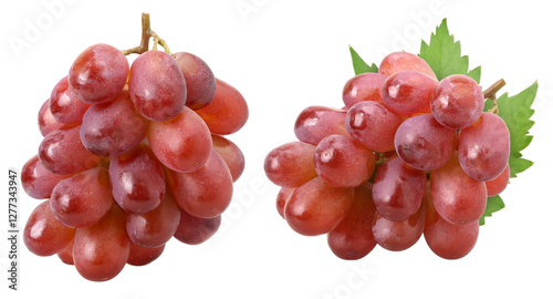 Red grape cluster (Crimson Red Seedless Grapes) with leaves isolated, transparent PNG, PNG format, Collection, cut out