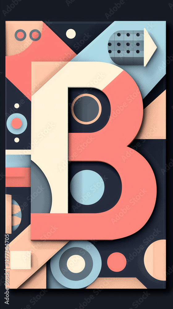 Letter B with geometric shapes vertical