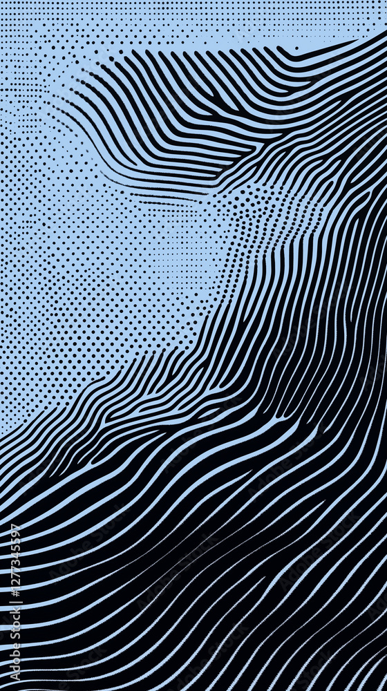 Black and light blue wavy lines and dot patterns