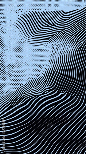 Obraz na płótnie Black and light blue wavy lines and dot patterns w salonie