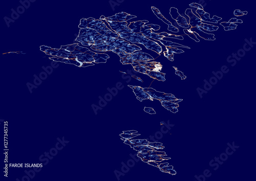 vector map of highway, waterways and buildings in the faroe islands blue and orange color