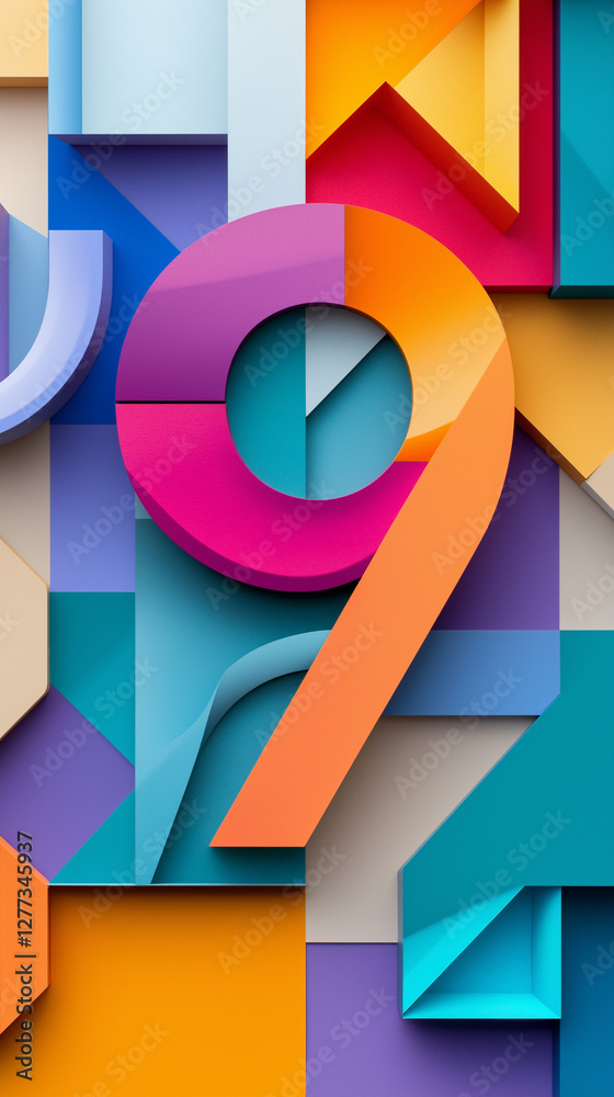 Colorful shapes number nine vertical