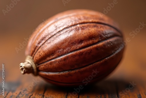 Close-up of a Brown Cocoa Bean, Detail of Texture and Shape