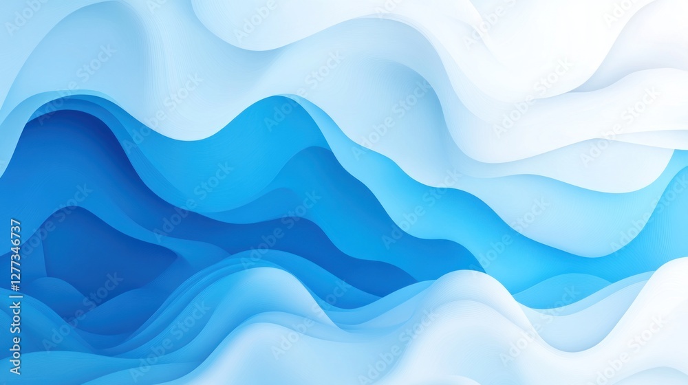 Fototapeta premium Abstract blue and white wavy paper cut design.