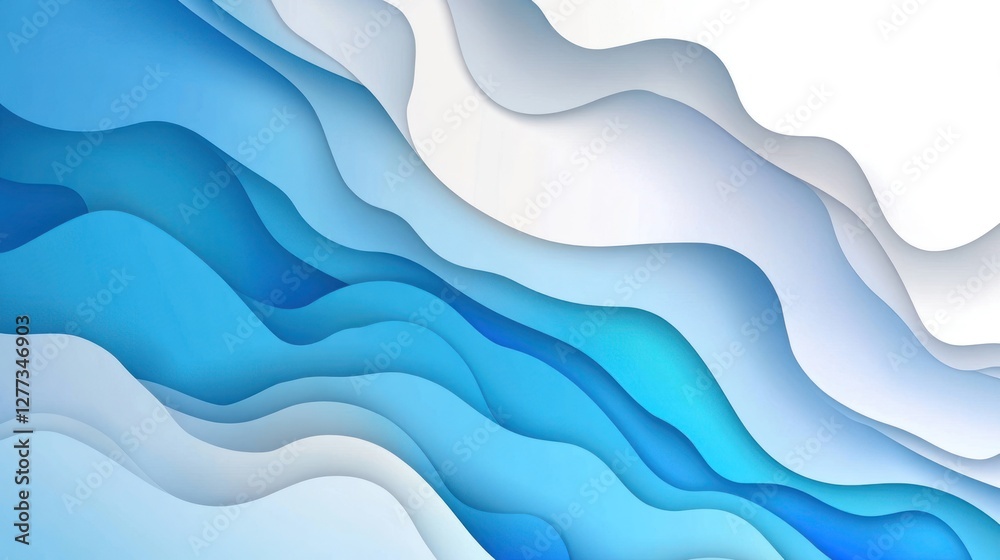 Naklejka premium Abstract blue and white layered paper cut wave background.
